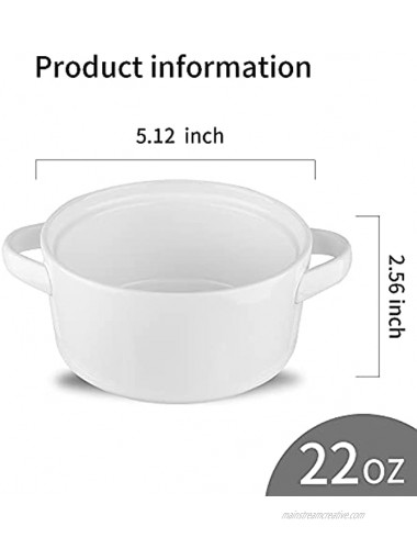 KOOV Porcelain Soup Bowls With Handles Microwave Safe Soup Bowls Large 24 Ounce for Soup Cereal Stew French Onion Soup Bowls Reactive Glaze Set of 4 White