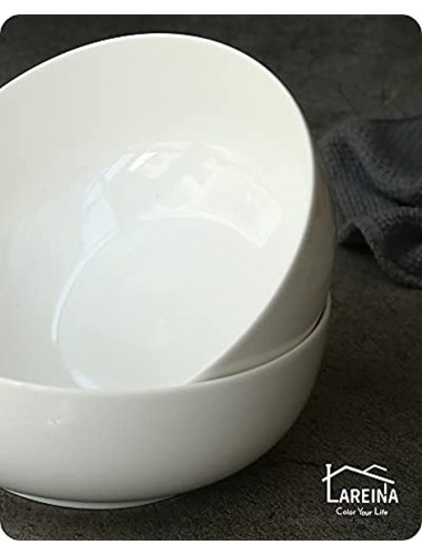 Large Soup Bowls Lareina 8 Inch 60 oz Big Ceramic Pho Bowls for Kitchen for Salad Ramen Microwavable White Set of 2