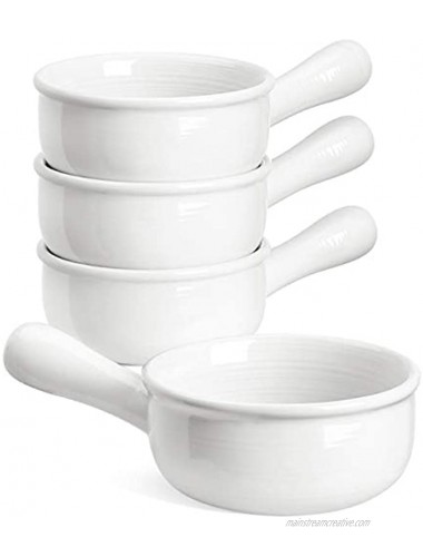 LE TAUCI French Onion Soup Bowls With Handles 15 Ounce for Soup chili beef stew Set of 4 White