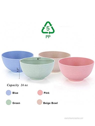 Lightweight Degradable Cereal Bowls-Wheat Straw Bowls 24 OZ Eco-Soup Bowls Dishwasher Safety Perfect for Noodle Fruit,Dessert and Salad 4 Pack