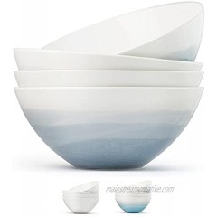 Luna 4PC 6.75" 32 ounces Calm Blue Porcelain Bowls | Microwave safe bowls l Cereal bowls | Pasta bowl | Large soup bowl | ceramic bowl | Kitchen bowls | Noodle bowls| Big bowl | Serving bowls