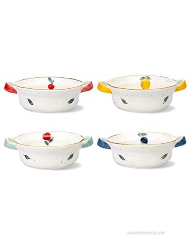 MDZF SWEET HOME Individual Ceramic Baking Bowls for Oven with Handle French Onion Soup Crock Mini Casserole Dish 22 Oz Ramekins Set of 4