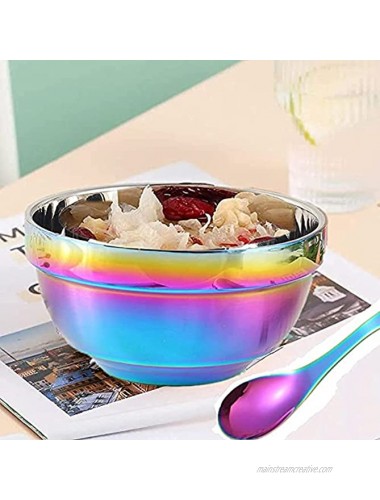 Rainbow Bowl Set with 4x Soup Bowls and 4x Soup Spoons JYJFGSFA 304 Stainless Steel Double-Walled Cereal Bowls for Breakfast Drop Resistance Children Bowls