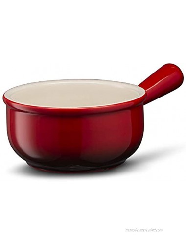 Soup Bowls French Onion Crocks by Kook Oven Safe Easy to Grip Handles Durable Ceramic For Chili and Stew 18 Ounce Set of 4 Cherry Red