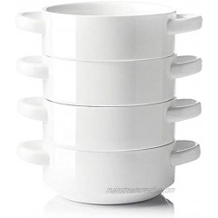 SWEEJAR Ceramic Soup Bowls with Double Handles 20 Oz Stacked Bowls for French Onion Soup Cereal Pot Pies Stew Chill Pasta Set of 4 White