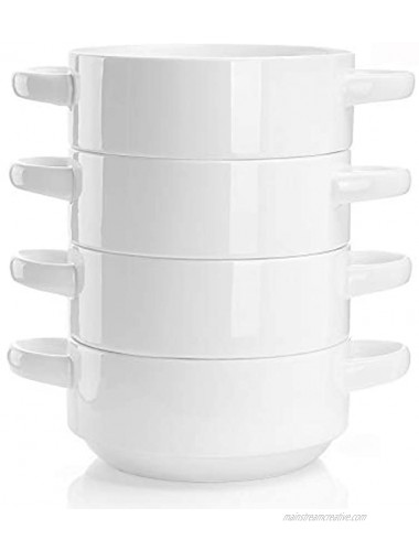 Sweese 108.101 Porcelain Bowls with Handles 20 Ounce for Soup Cereal Stew Chill Set of 4 White