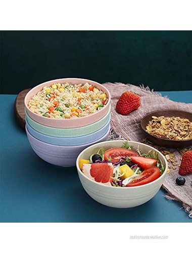 Unbreakable 24 OZ Cereal Bowls and 7.8' Dinner Plates Wheat Straw Fiber Lightweight Bowl Sets 8- Dishwasher & Microwave Safe for,Rice,Soup Bowls