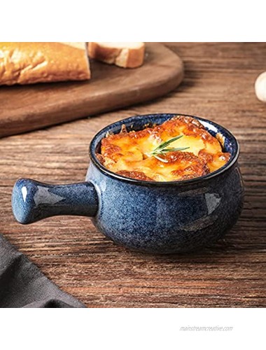 Vicrays French Onion Soup Bowls With Handles 26 Ounce for Soup Chili Beef Stew Chip Resistant Dishwasher Microwave Safe Set of 4 Blue