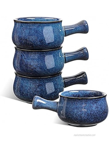 Vicrays French Onion Soup Bowls With Handles 26 Ounce for Soup Chili Beef Stew Chip Resistant Dishwasher Microwave Safe Set of 4 Blue
