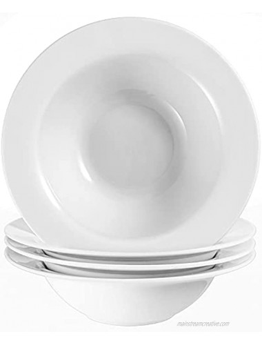 Wareland Wide Rimmed Pasta Bowls Set of 4 22 oz Large Soup Bowls Pasta Plates with Rim Ultra-fine White Porcelain Deep Plates Salad Bowls for Eating Microwave Dishwasher Oven Safe Bowls