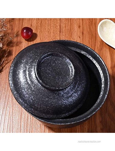 Whitenesser Ramen Noodle Soup Rice Bowl with Lid Japanese Style 25.4 OZ Big Ceramic Black Bowl with Lid and for Soup Rice Noodle and Porridge Microwave Oven Safety