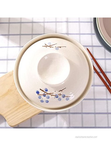 WHJY Japanese Creative Hand-painted Ceramic Tableware with Lid for Soup and Noodles with Heat Preservation Function Integrated Bowl and Lid Blue Plum