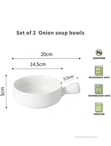 XUFENG Ceramic French Onion Soup Bowls With Handles White Oven Safe Bowls 15oz Set of 2