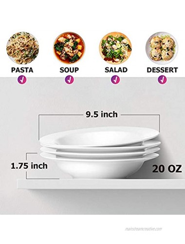 Y YHY Pasta Bowls and Plates,20 Ounces White Soup Bowl Set of 4 Porcelain Bowl Set for Eating Microwave Oven safe
