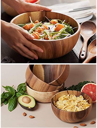 Acacia Wood Salad Bowls 6.3inches Set of 4 Individual Large Wood Bowl for Fruits Salads and Decoration