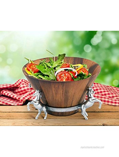 Arthur Court Designs wood salad bowl with Aluminum Horse stand 12 inch Diameter x 7 inch Tall
