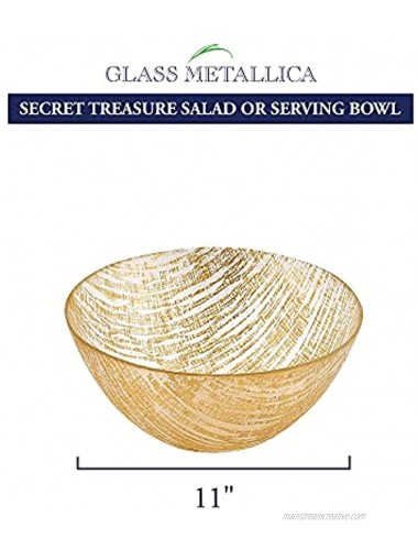 Badash Secret Treasure Glass Serving Bowl 11 Handcrafted Food-Safe Decorative Bowl in Gold for Salad Candy Fruit Great Bridal & Housewarming Gift