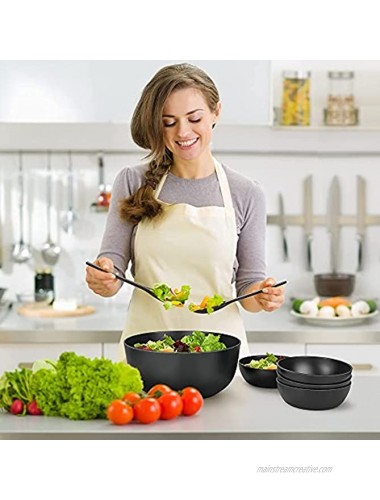 Bamboo Salad Bowl with 4 Servers Set Bamboo Fiber Bowl with Lid 9.8 inches Large Wooden Mixing Bowl with Spoon and Fork for Salads Vegetables Fruits Black