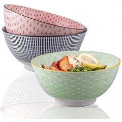 Ceramic Japanese Ramen Bowls 3 Pack 55 Ounce Large Capacity Stackable Round Fine Porcelain Bowls for Salad Soup Udon Soba Pho Asian Noodles Microwave Dishwasher Safe