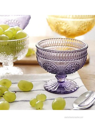 CHOOLD 2 PCS Vintage Flower Embossed Glass Footed Dessert Bowl Ice Cream Bowl Trifle Bowl Salad Bowl Candy Cake Bowl for Home Party Wedding 9 Oz