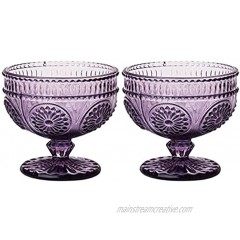 CHOOLD 2 PCS Vintage Flower Embossed Glass Footed Dessert Bowl Ice Cream Bowl Trifle Bowl Salad Bowl Candy Cake Bowl for Home Party Wedding 9 Oz