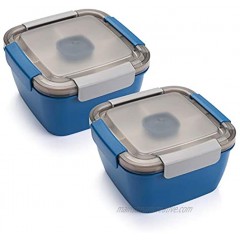 Freshmage Salad Lunch Containers To Go 52 oz Salad Bowls with 3 Compartments Salad Tupperware for Salad Toppings Men Women Blue+Blue