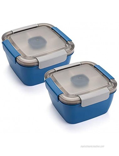 Freshmage Salad Lunch Containers To Go 52 oz Salad Bowls with 3 Compartments Salad Tupperware for Salad Toppings Men Women Blue+Blue