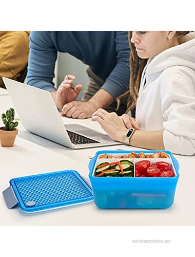 Freshmage Upgraded Salad Container for Lunch 60-oz Large Leakproof Salad Bowl with 3-Compartments Bento TrayBlue