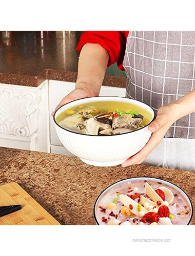 JDZTC Ceramic Salad Bowls 60 oz Large Ramen Soup Bowl for Noodle ste of 3 Embossed Vertical Stripes Serving Bowls for Pasta and Fruit for Kitchen Round white