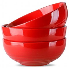 Joyroom Ceramic Salad Bowl Set 55 OZ Large Serving Bowl Set For Soup Fruit Circle Collection Set of 3 Red