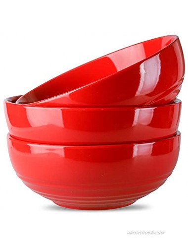 Joyroom Ceramic Salad Bowl Set 55 OZ Large Serving Bowl Set For Soup Fruit Circle Collection Set of 3 Red