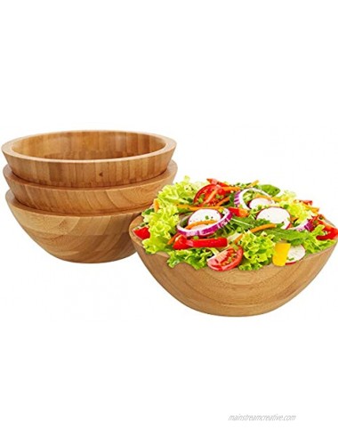 Lawei Set of 4 Bamboo Salad Bowls 7 x 2.25 Inch Wood Serving Bowls Individual Meal Bowls Fruits Salad Pasta Cereal Rice and Snacks