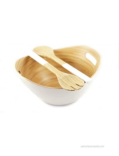 Modern Scandinavian Style Designer Salad and Fruit Bowl with Matching Salad Serving Set by Purelite | Made of Sustainable Bamboo | 12 inch