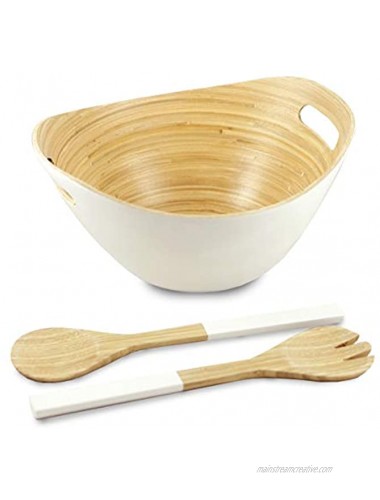 Modern Scandinavian Style Designer Salad and Fruit Bowl with Matching Salad Serving Set by Purelite | Made of Sustainable Bamboo | 12 inch
