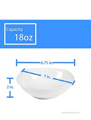 New Century Ceramic Salad Bowls White Square Fruit Cereal bowl sets of 6 Serving Mixing Bowls for fruits,Pasta,Microwave & Dishwasher Safe White 7INCH
