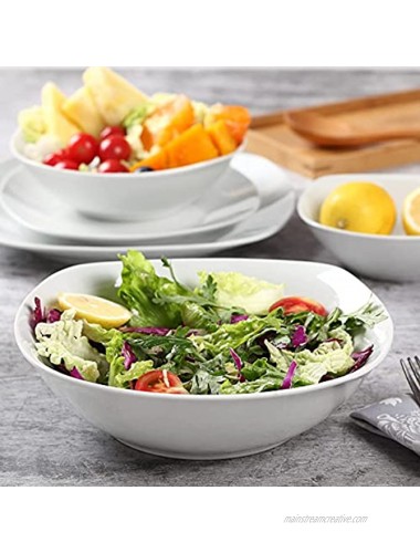 New Century Ceramic Salad Bowls White Square Fruit Cereal bowl sets of 6 Serving Mixing Bowls for fruits,Pasta,Microwave & Dishwasher Safe White 7INCH