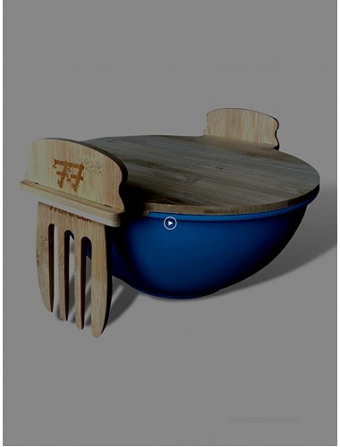 Salad Bowl With Lid And Servers | Eco-Friendly Bamboo Fiber Pasta Bowl and 100% Bamboo Cover With Salad Serving Utensils | Display Cutting Board | Mixing Bowl For Kitchen To Replace Wooden Fruit Bowl