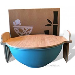 Salad Bowl With Lid And Servers | Eco-Friendly Bamboo Fiber Pasta Bowl and 100% Bamboo Cover With Salad Serving Utensils | Display Cutting Board | Mixing Bowl For Kitchen To Replace Wooden Fruit Bowl