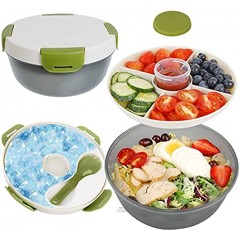 Salad Containers Genteen BPA-Free Salad Lunch Containers with Built-In Ice Pack Large Salad Bowl with Lid 4-Compartment Bento Style Tray Leakproof Dressing Container and Utensil Salad Container