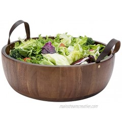 Shanik’s Acacia Wooden Salad Bowl Perfect for Serving Salads Snacks or Fruits 12 inches Diameters Made from a Single Piece of Acacia Wood with Two Beautiful Leather Handles