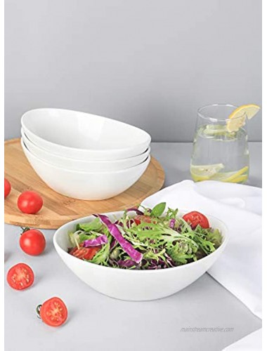 Vasa Casa Large Serving Bowls 20 Ounce Pasta Bowls White Bowls for Soup Dessert Microwave & Dishwasher Safe Salad Bowl Set of 4 White