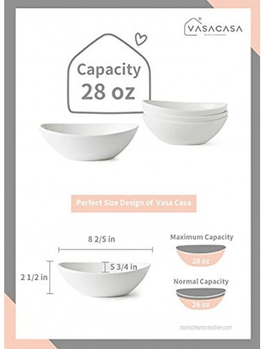 Vasa Casa Serving Bowls 28 Ounce Large Serving Bowl White Bowls for Pasta Soup Dessert Microwave & Dishwasher Safe Salad Bowl Set of 4 White