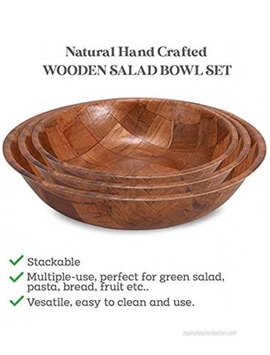 Wooden Salad Bowl Set of 3 Includes 8 10 and 12 Inch Wooden Bowls 1 of Each Size. Great for Fruit Food Salads and Serving Bowls.