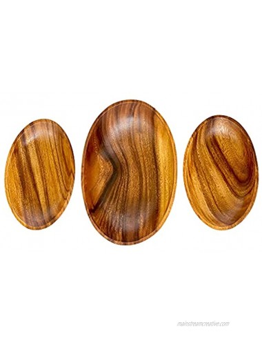 Wrightmart Salad Bowl Oval Server Set of 3 Handmade from Solid Acacia Hardwood Includes 1 Large 12 x 8 and 2 Medium 9.5 x 6 Individual Serving Bowls Standout Kitchen and Dining Room Serveware
