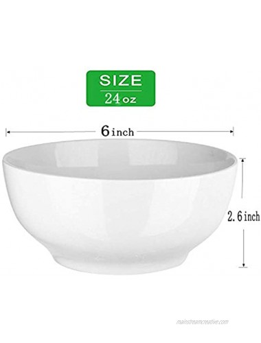 24-Ounce Porcelain Bowl Set，Porcelain Cereal，Soup Bowl Set，Dinner Set- 8 Packs,White，6 Inch