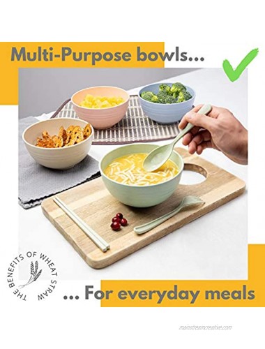 4 sets of eco-friendly cereal bowls with utensils 24oz microwavable Wheat Straw bowls Unbreakable Amazing bowls for kitchen smoothie bowls soup bowls kids bowls toddler bowls camping bowl