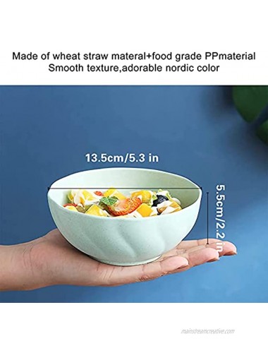5Pcs Petal-shaped 13.5cm Unbreakable Cereal Bowl Colorful Wheat Straw Fiber Lightweight Bowls for Children Adult Dishwasher and Microwave Safe for Rice Soup Salad Noodles Bowls Green