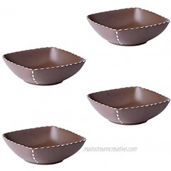 Amoi White Rimmed Brown Cereal Bowl Set of 4 6.5 Inch Microwavable Soup Bowls for Oatmeal Serving Salad Dinner etc 23.5 Oz