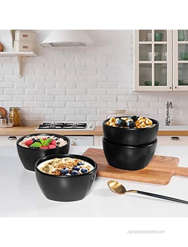AQUIVER 26 Ounces Bowl Set Porcelain Matte Deep Cereal Bowls for Soup Noodle Oatmeal Gumbo Salad Set of 4 Black