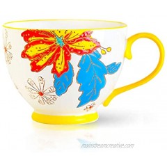 BFU Hand-Painted Cereal Cups with Handle Ceramic Latte Mugs Cups and Bowls for Cappuccino Coffee Latte Cereal Ice Cream Yellow